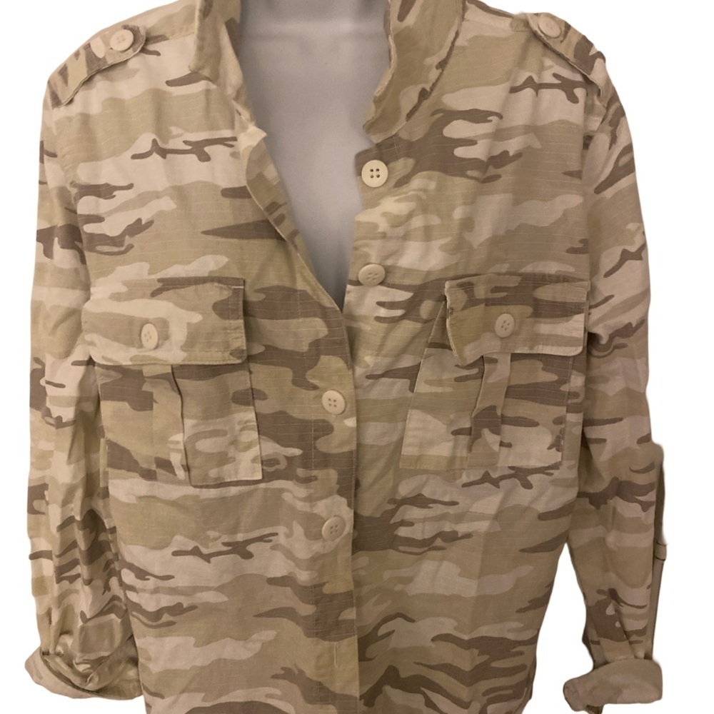 Anthropologie Santuary Camo Shirt - M green tan cream , cotton - Picture 2 of 5